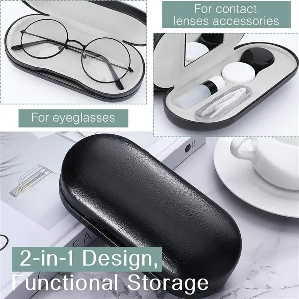 Double Layer Dual Purpose Glasses Case With Tweezers Mirror