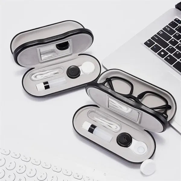 Double Layer Dual Purpose Glasses Case With Tweezers Mirror
