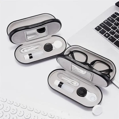 Double Layer Dual Purpose Glasses Case With Tweezers Mirror