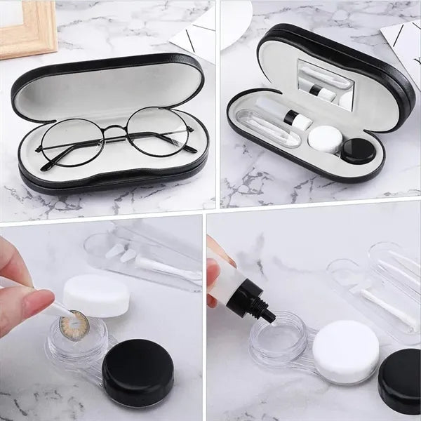 Double Layer Dual Purpose Glasses Case With Tweezers Mirror