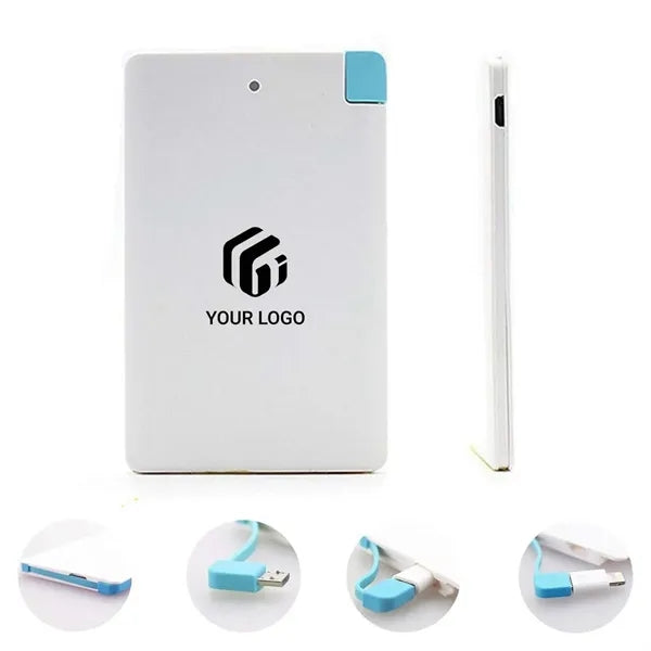 Slim card size built in cables portable charger power bank