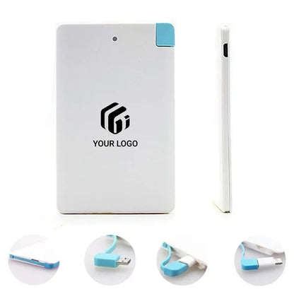 Slim card size built in cables portable charger power bank