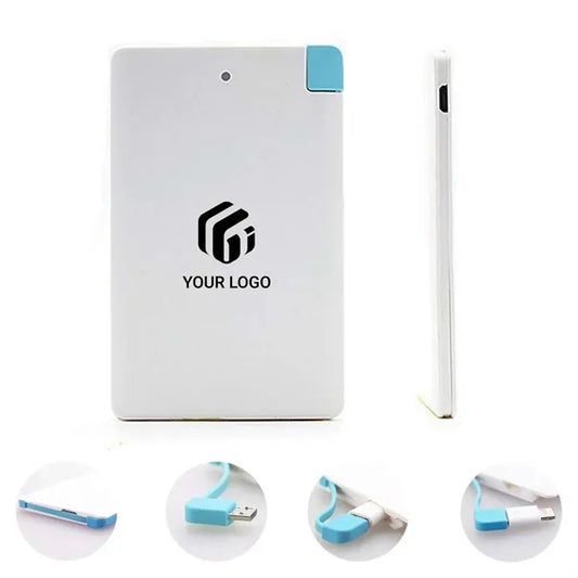Slim card size built in cables portable charger power bank