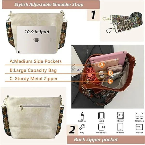 Vintage Smooth Solid Color PU Leather Shoulder Sling Bag