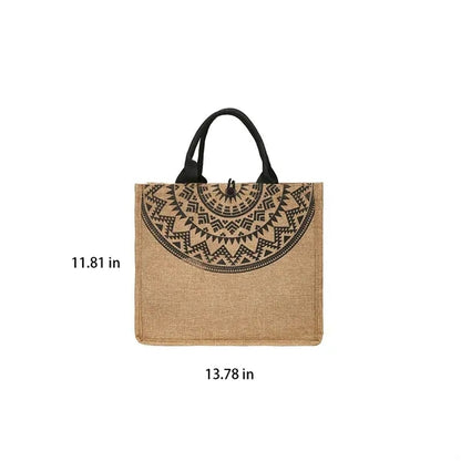Vintage Printing Casual Flat Bottom Linen Tote Handbags