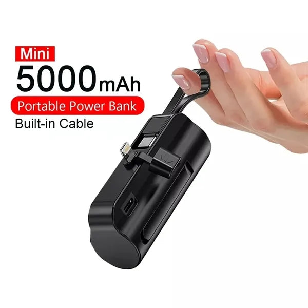 Pocket-Sized Power Bank Built-in Cables with Folding Stand