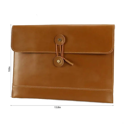 13 Inch String Tie Closure Cowhide Leather Document Bag
