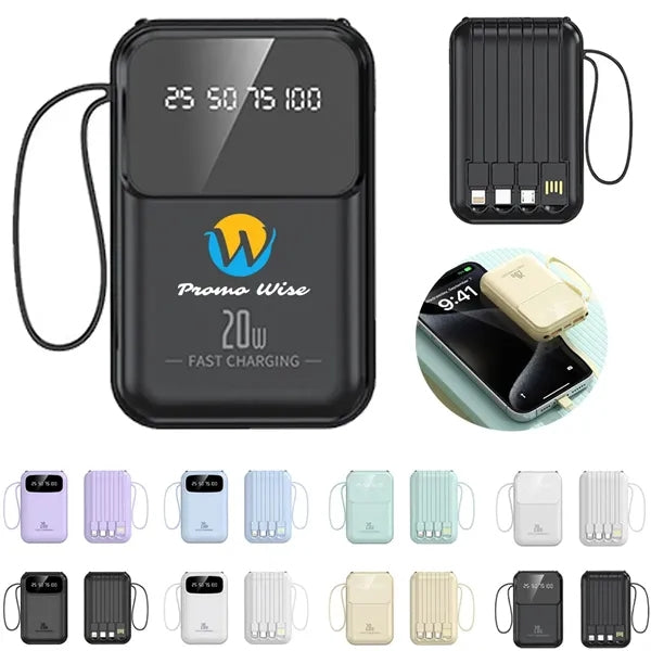 3 Capacities Slim Power Bank 2 Screen Types Built-in Cables