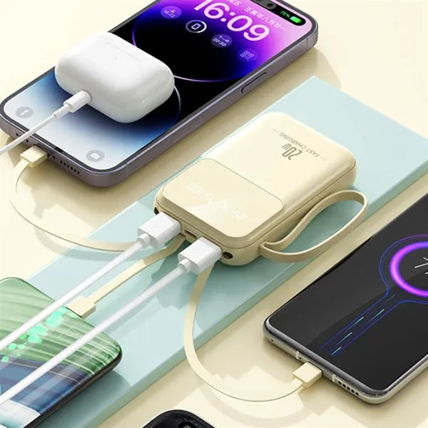 3 Capacities Slim Power Bank 2 Screen Types Built-in Cables