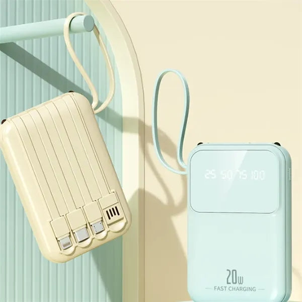 3 Capacities Slim Power Bank 2 Screen Types Built-in Cables
