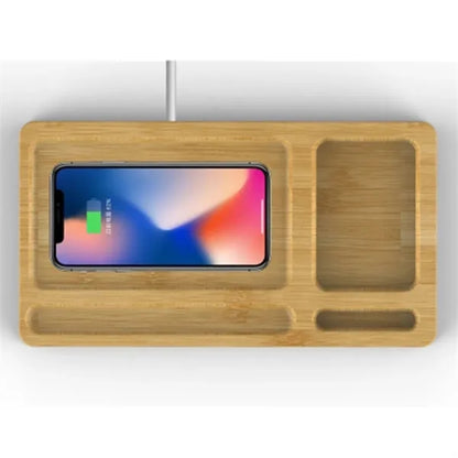 2 In 1 Bamboo Wireless Charger Storage Tray Desk Organizer