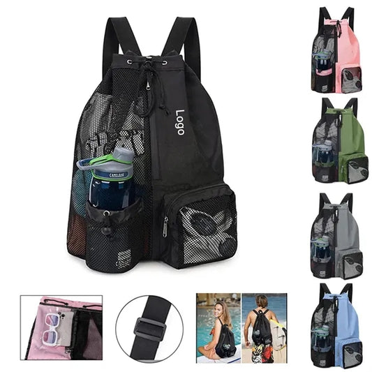 Drawstring Mesh Backpack with Wet Dry Separation for Sports