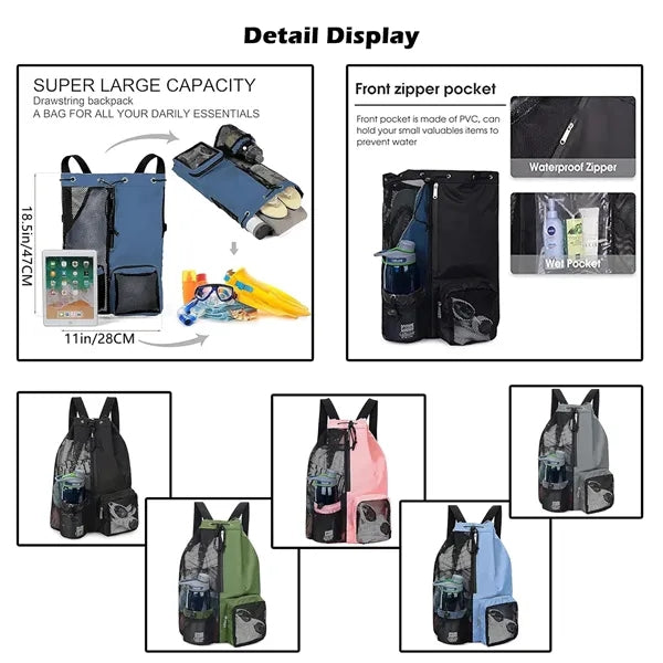 Drawstring Mesh Backpack with Wet Dry Separation for Sports