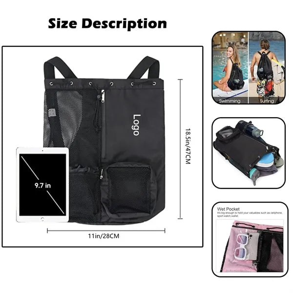 Drawstring Mesh Backpack with Wet Dry Separation for Sports