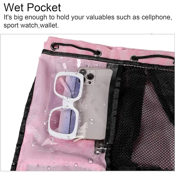 Drawstring Mesh Backpack with Wet Dry Separation for Sports