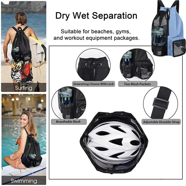 Drawstring Mesh Backpack with Wet Dry Separation for Sports