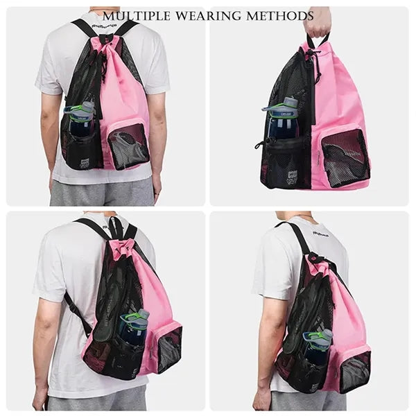 Drawstring Mesh Backpack with Wet Dry Separation for Sports