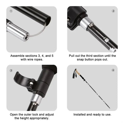 Aluminum Collapsible Trekking Pole with Adjustable Height