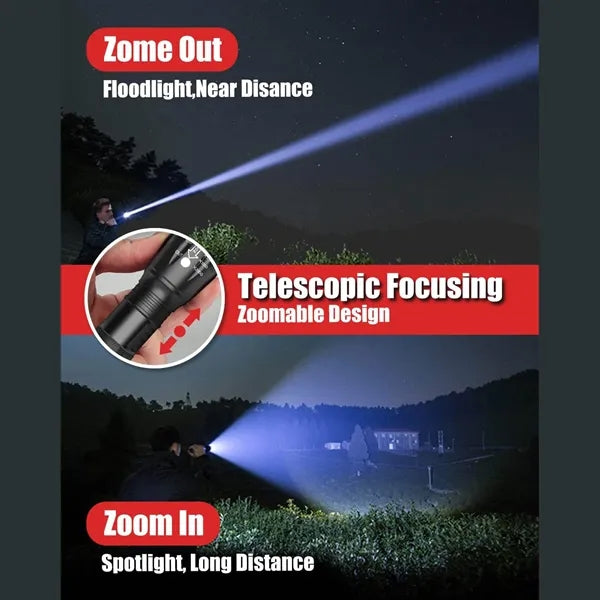 Waterproof Zoomable Bright Tactical Flashlight with 5 Modes