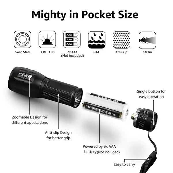High Lumens LED Tactical Flashlight with Adjustable Focus