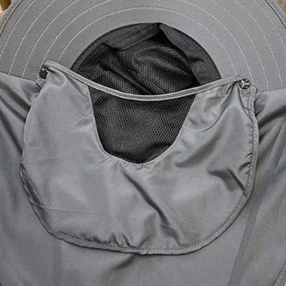 Bucket Hat with Detachable Front Cover and Extended Shawl