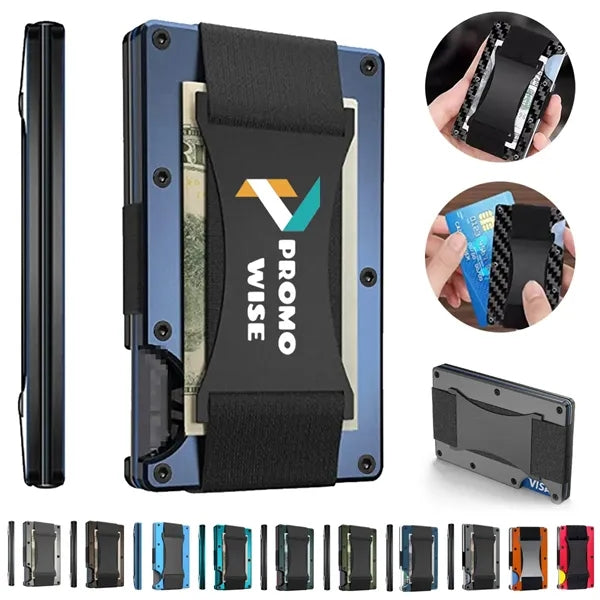 Convenience RFID-block Aluminum Wallet with Elastic Strap