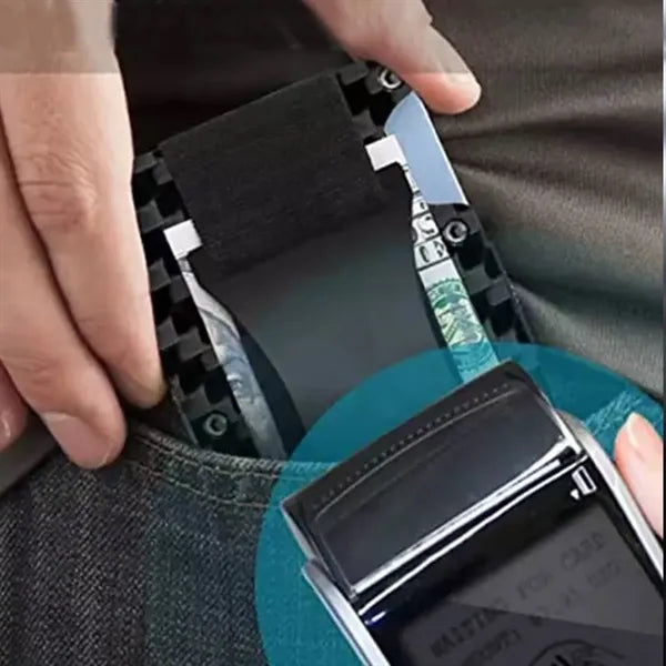 Convenience RFID-block Aluminum Wallet with Elastic Strap