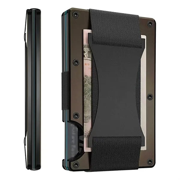 Convenience RFID-block Aluminum Wallet with Elastic Strap