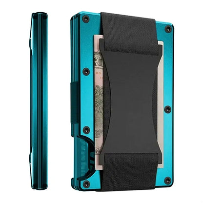 Convenience RFID-block Aluminum Wallet with Elastic Strap