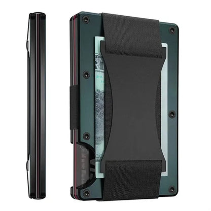 Convenience RFID-block Aluminum Wallet with Elastic Strap