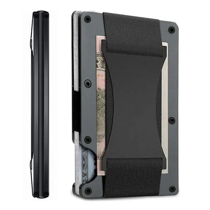 Convenience RFID-block Aluminum Wallet with Elastic Strap