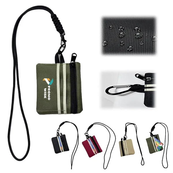 Waterproof Mini Oxford Zipper Wallet with Detachable Lanyard
