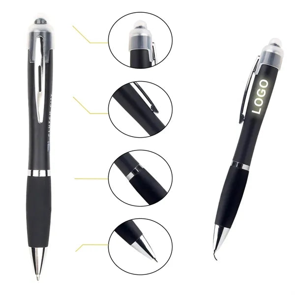 Multi Function 3 In 1 Stylus Ballpoint Pen Led Logo Light