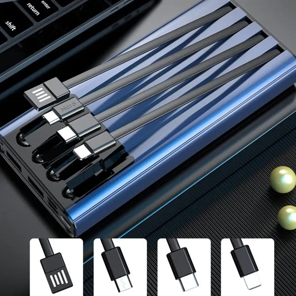 Slim Power Bank with Integrated Charging Cables