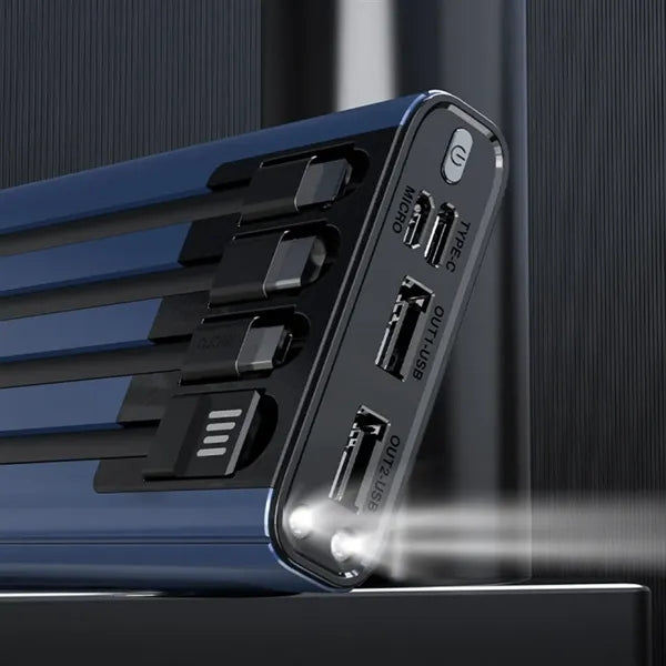 Slim Power Bank with Integrated Charging Cables