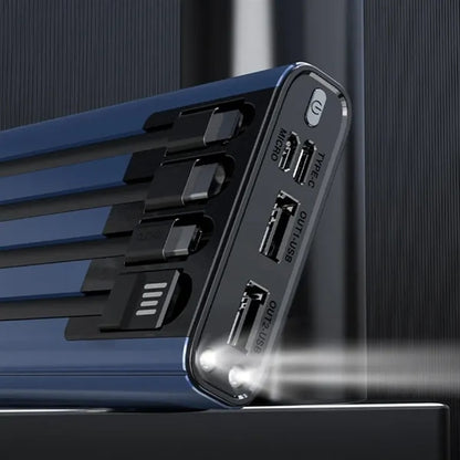 Slim Power Bank with Integrated Charging Cables