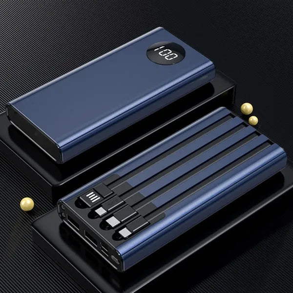 Slim Power Bank with Integrated Charging Cables