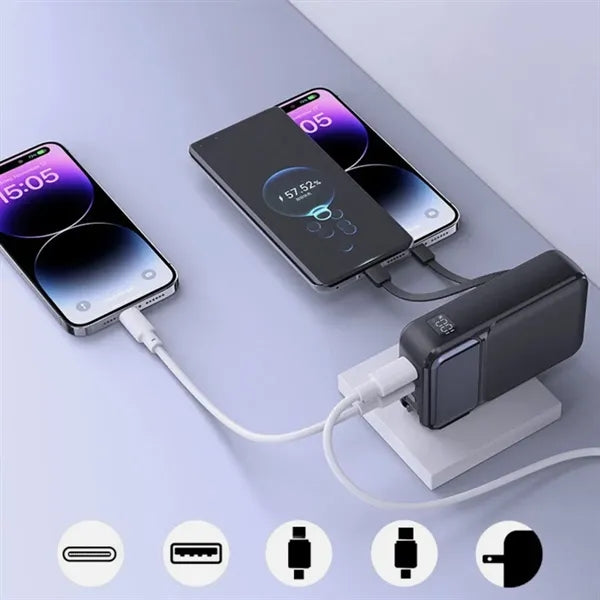 Compact Wall Charger with Integrated USB Cables