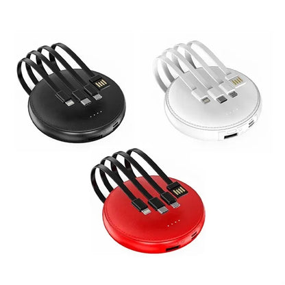 Round Portable Power Bank with Built-in Cables