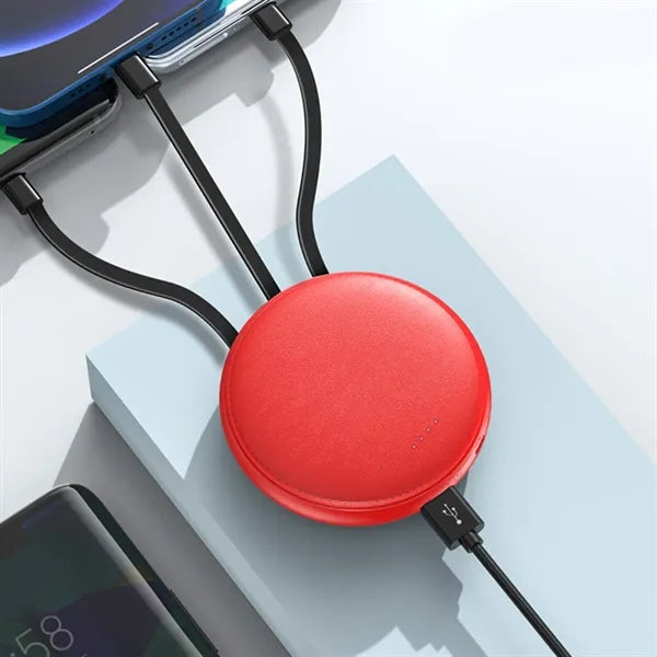 Round Portable Power Bank with Built-in Cables