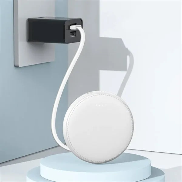 Round Portable Power Bank with Built-in Cables