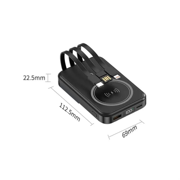 Wireless Portable Charger with Integrated Cables