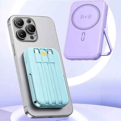 Wireless Portable Charger with Integrated Cables