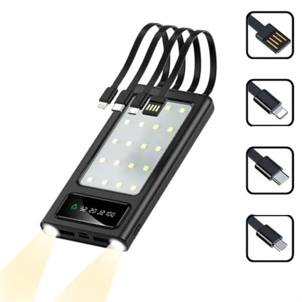 Multi-Function Power Bank with LED Light & Cables