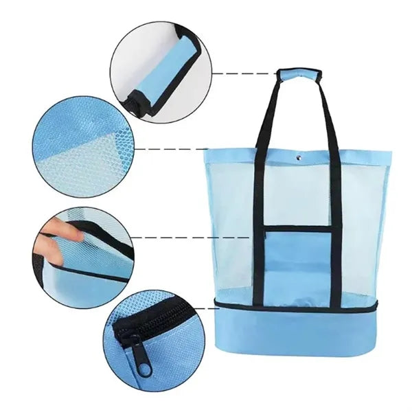 Mesh Top Beach Tote Bag with Cooler Compartment