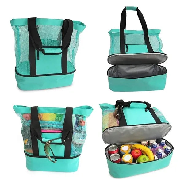 Mesh Top Beach Tote Bag with Cooler Compartment