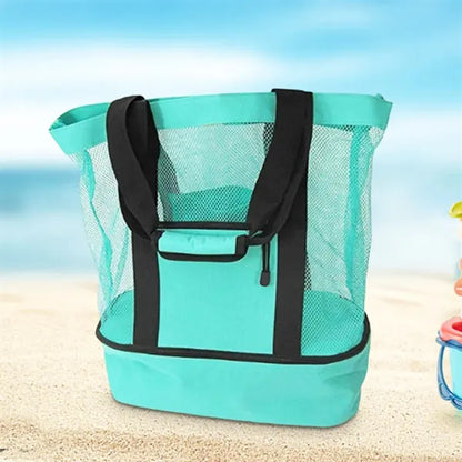 Mesh Top Beach Tote Bag with Cooler Compartment