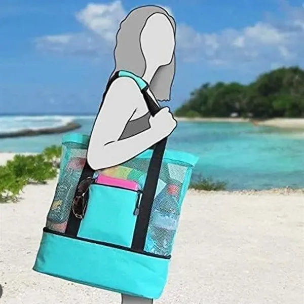 Mesh Top Beach Tote Bag with Cooler Compartment