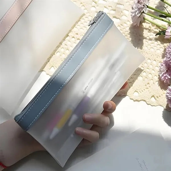 Transparent Matte Pencil Case With Zipper For Storage