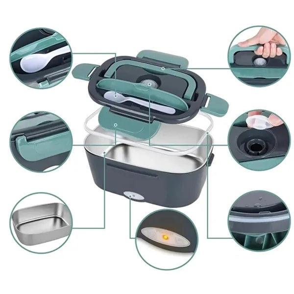 Portable Electric Heated Lunch Box Kit with Bag & Cutlery